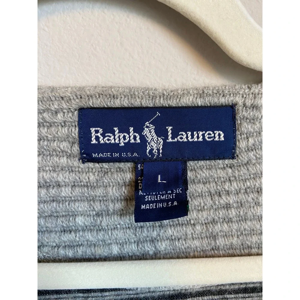 Ralph Lauren Mens Wool Blend Ribbed Cardigan Sweater Grey Made in USA Large
